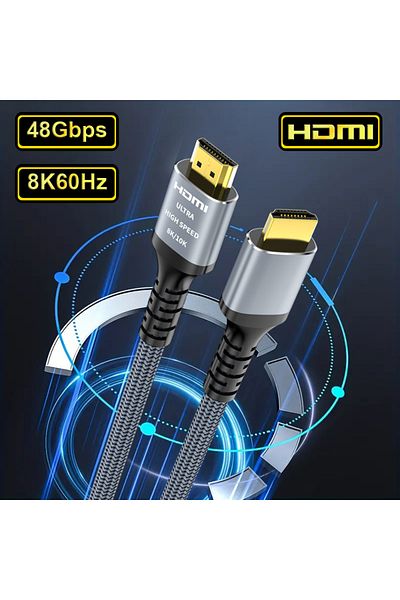 Choice 10FT--3M--118inch H133G-Gray Long 8K HDMI 2.1 Cables, 48Gbps , High Speed Braided Cord-4K@120Hz 8K@