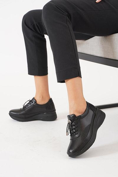 Moda Pie Pantofi de damă Legfert din piele naturală neagră - imprimați lateral