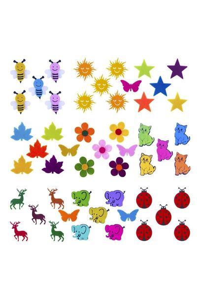 toptankece Keçeden 50 Adet Karışık Şekil Ve Renkte Süsler