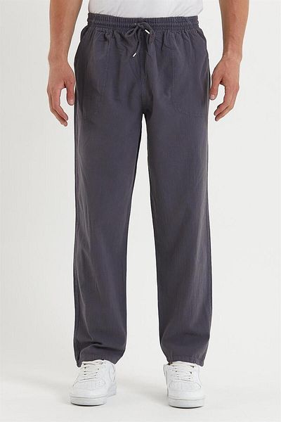 MAXIMILLIAN Smoked Color Men's Summer Linen Blend Relaxed Pants - Smoked
