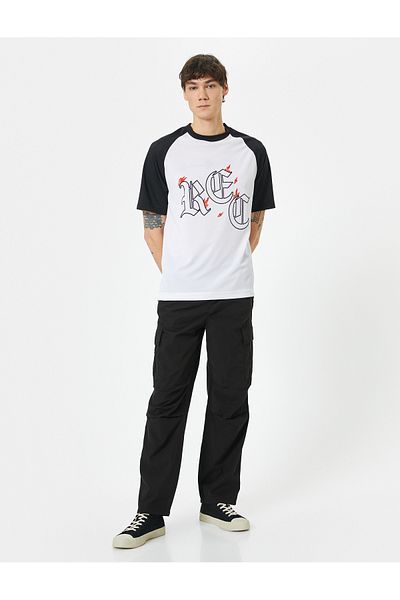 Koton Υπερμεγέθη T-Shirt Slogan Printed Crew Neck Raglan μανίκια