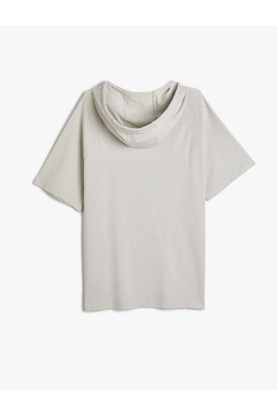 Koton Hooded T-Shirt Slogan Printed Short Sleeve