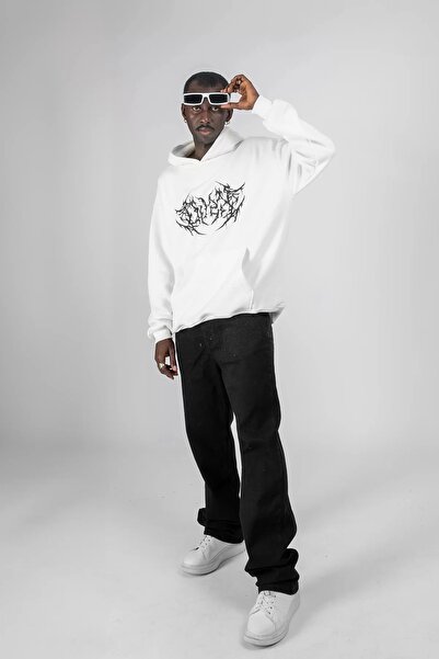 Sekizbiraltı Dusk Printed Oversize Unisex White Hoodie