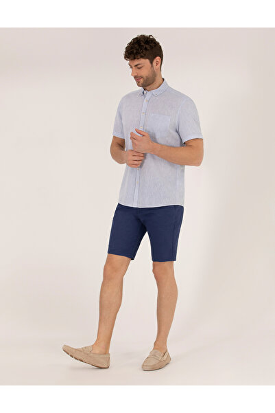 Pierre Cardin İndigo Slim Fit Keten Karışımlı Beli Lastikli Bermuda Şort 50264863-VR028
