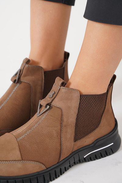 Moda Pie Γυναικείες μπότες Valer Brand Tan Nubuck από γνήσιο δέρμα