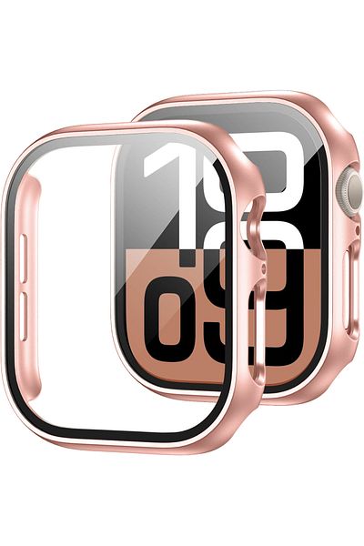 Quse حافظة حماية باللون الذهبي الوردي لساعة Apple Watch Series 10 مقاس 42 مم
