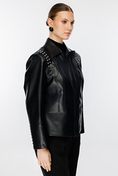 Ekol Palton din piele de mărime mare cu detaliu cu capse