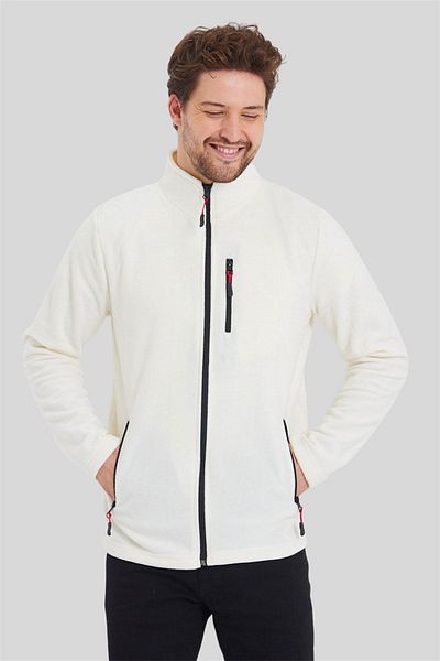 MAXIMILLIAN White Color 3-Pocket Zippered Men's Fleece - White