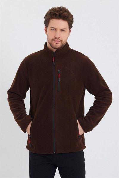 MAXIMILLIAN Brown 3-Pocket Full Zipper Men's Fleece - Brown
