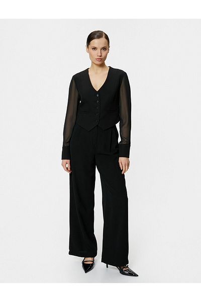 Koton Blazer Weste Chiffon Ärmel Geknöpft Flanell Tasche V-Ausschnitt