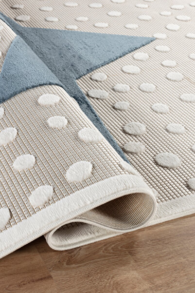 ESSENSE Halı Yumuşak  Pamuk Dokulu Mavi Yıldızlı  Peluş  Çocuk Odası Bebek Halısı