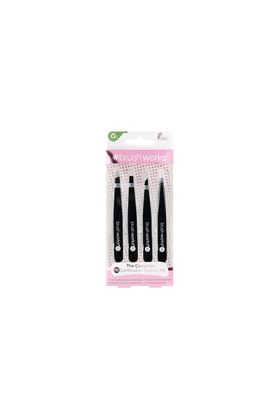 Brushworks HD 4 Piece Combination Tweezer Set - Black