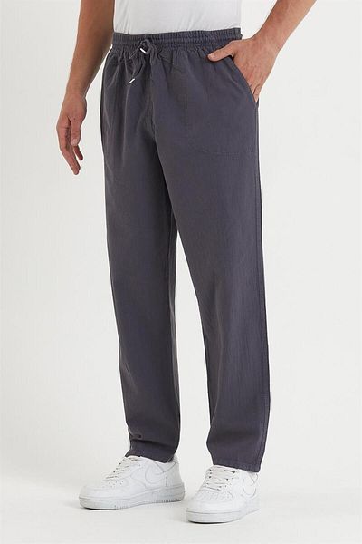 MAXIMILLIAN Smoked Color Men's Summer Linen Blend Relaxed Pants - Smoked