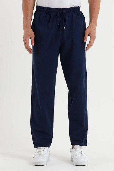 MAXIMILLIAN Navy Blue Men's Summer Linen Blend Relaxed Trousers - Navy Blue