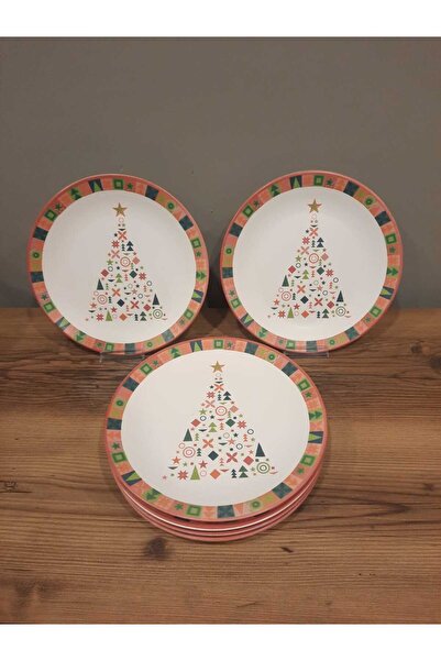 Keramika KERAMİKA SERVİS TABAĞI 26 CM 6 ADET MAT DESENLİ YILBAŞI