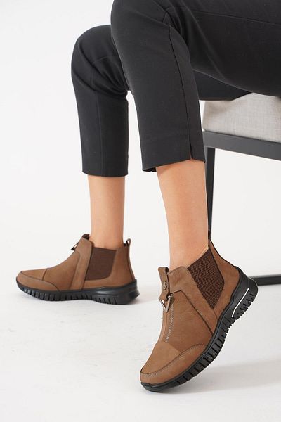 Moda Pie Γυναικείες μπότες Valer Brand Tan Nubuck από γνήσιο δέρμα
