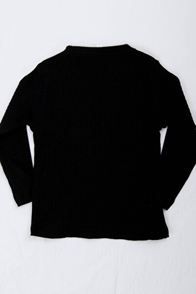 Perendi %100 Pamuklu Minik Kelebek Nakışlı Kız Çocuk Sweatshirt Siyah
