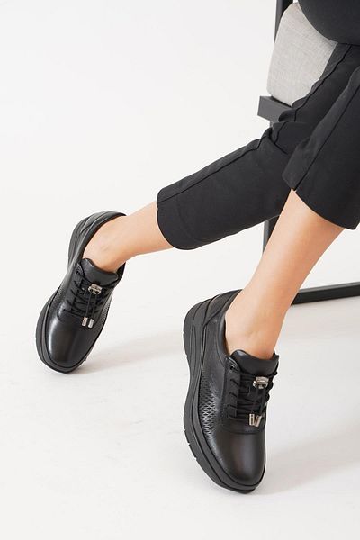 Moda Pie Pantofi de damă Legfert din piele naturală neagră - imprimați lateral