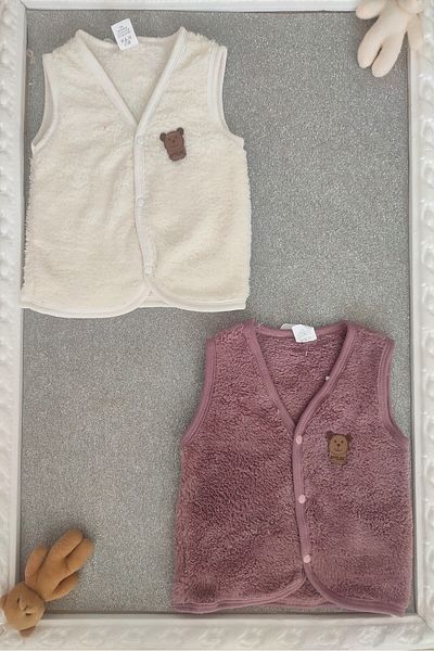 BEBENAZ Unisex Welsoft 2Pcs Baby Plush Vest with Snap Front Teddy Bear Emblem