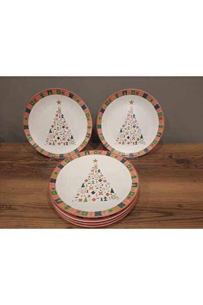 Keramika KERAMİKA SERVİS TABAĞI 26 CM 6 ADET MAT DESENLİ YILBAŞI