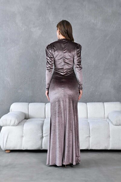CİXAPLE Neckline Low-Cut Velvet Evening Dress