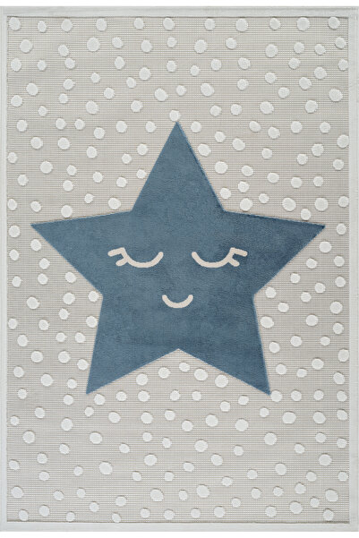 ESSENSE Halı Yumuşak  Pamuk Dokulu Mavi Yıldızlı  Peluş  Çocuk Odası Bebek Halısı