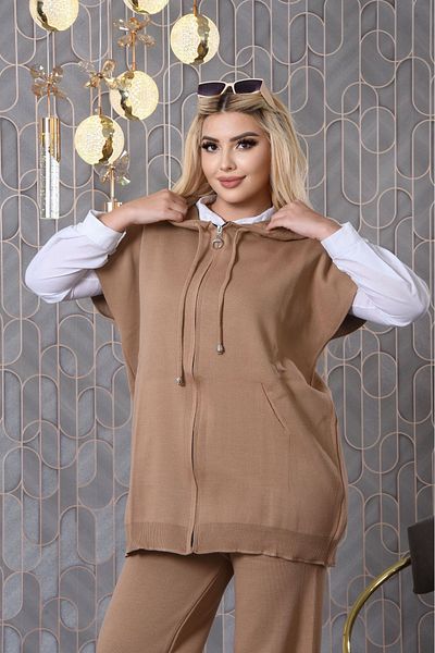 Canan Triko Women's Short Sleeve Zippered Knitwear Set
