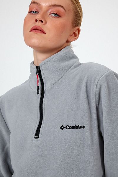 MAXIMILLIAN Gray Color Half Zipper Women's Fleece 1207 - Grey