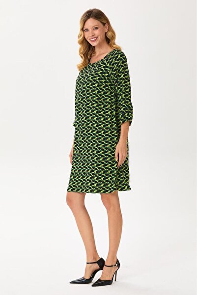 İKİLER Yuvarlak Yaka Önü Çıtçıtlı Kolu Apoletli Elbise 245-4004