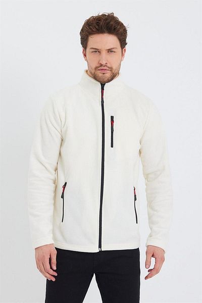 MAXIMILLIAN White Color 3-Pocket Zippered Men's Fleece - White