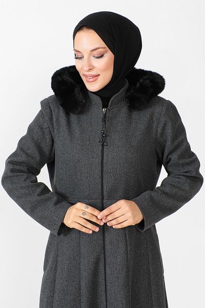 Tesettür Dünyası Kabát na zip po celé délce TSD230803 Antracit