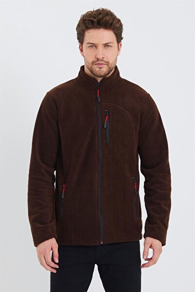 MAXIMILLIAN Brown 3-Pocket Full Zipper Men's Fleece - Brown