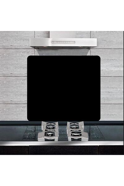 Saban 50X60 cm Plain Black Patterned Glass Stove Protector