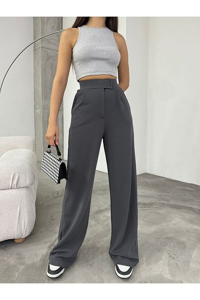 BİKELİFE Graue Palazzo-Hose aus Lycra mit Klettverschluss für Damen