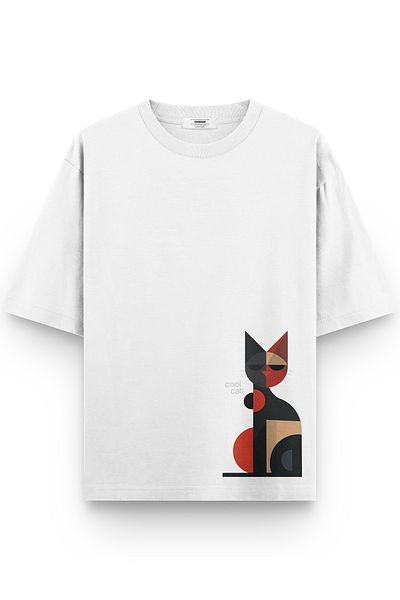 Overoz Μπλουζάκι Unisex Cool Cat Printed Λευκό Oversize - 1247