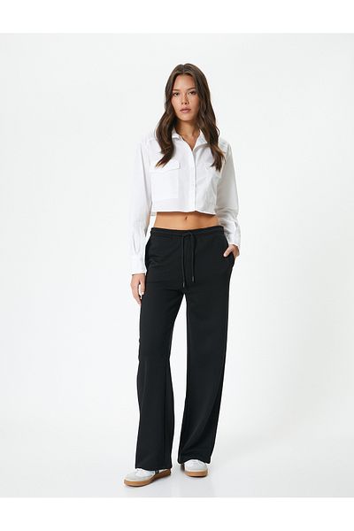 Koton Wide Leg Trousers Waist Lace Pocket Detailed Three Thread Raised
