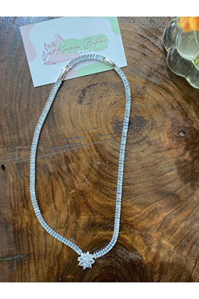 karpuzbutiks Gümüş Lotus Zirkon Suyolu Kolye 45 cm+5cm uzatma