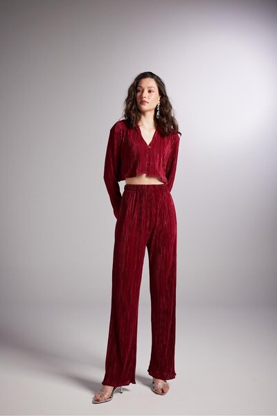 HOLLY LOLLY Elastic Waist Flexible Comfy Trousers Claret Red