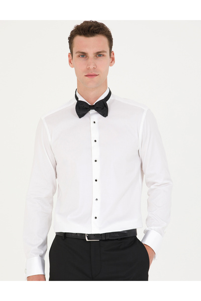 Pierre Cardin Cămașă albă tip smoking, croială slim 50256426-VR013