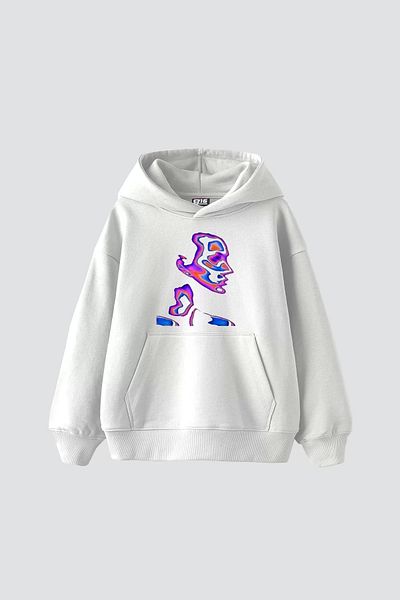 Sekizbiraltı Unisex White Oversize Hoodie - Illusion Woman Printed