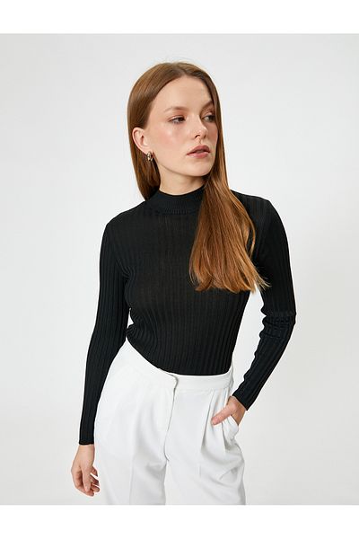 Koton Long Sleeve Slim Fit Knitwear Sweater - Stand Collar