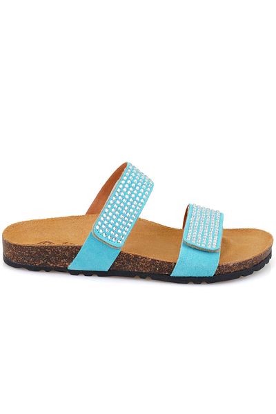 Desa Papuci de damă albastru din piele de căprioară cu velcro