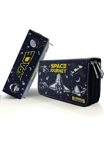 Limmy Μαύρη Θήκη Μολυβιών - Vegan Δέρμα, Τρεις Θήκες, Shuttle Space Kawai Οργανωτής