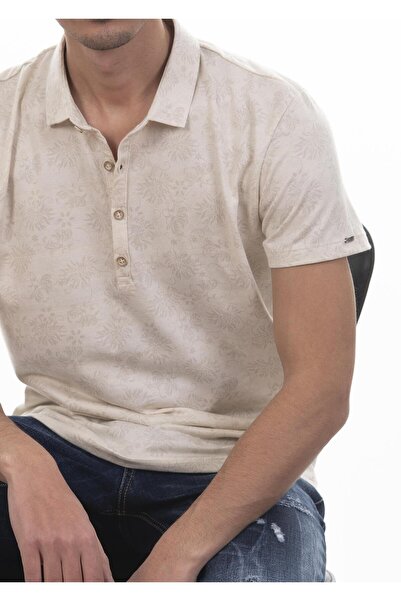 Mondo Krem Rengi Çiçek Desenli Polo Yaka T-shirt