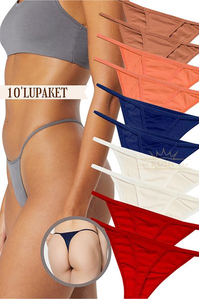 KUIN Pack of 10 Rope Strap Cotton, Lycra Combed String Thong Black Panties