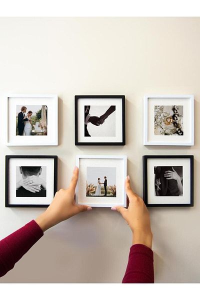 Nobbystar White - Black 14x14cm POLA Square Photo Frame with Adhesive Disconnect and Mat - Pack of 6