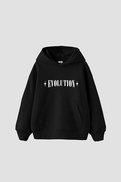 Sekizbiraltı Unisex Oversize Hooded Black Hoodie - Evolution Printed