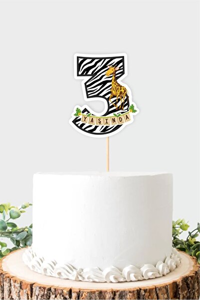 neşeli günlerim Στολίδι τούρτας με θέμα το Safari 3 ετών *χοντρό χαρτί