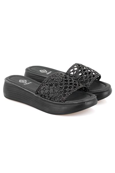 Desa Women's Black Mesh Braided Slippers