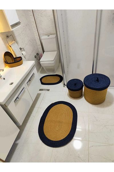 decorium pleksi Σετ μπάνιου από ψάθινη γιούτα, καλάθι ρούχων, χαλάκι μπάνιου, καλάθι μακιγιάζ, βρώμικο καλάθι, ντεκόρ Ψάθινο μπάνιου
